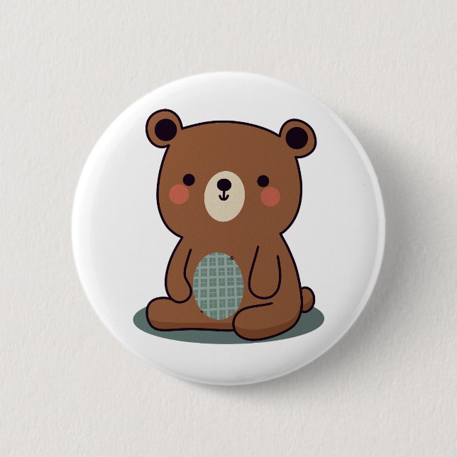Cute Happy Brown Teddy Bear  2 Inch Round Button (Front)