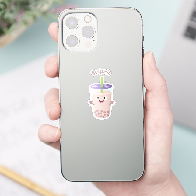 Cute happy bubble tea boba cartoon character (Phone)