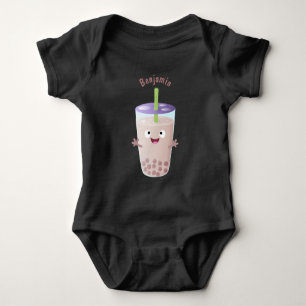 Cute happy bubble tea boba cartoon character baby bodysuit