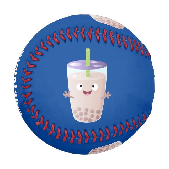 Cute happy bubble tea boba cartoon character baseball (Front Left)