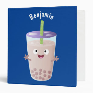 Cute happy bubble tea boba cartoon character binder