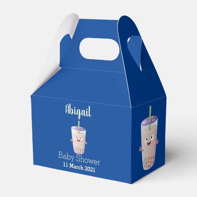 Cute happy bubble tea boba cartoon character favor box (Front Side)