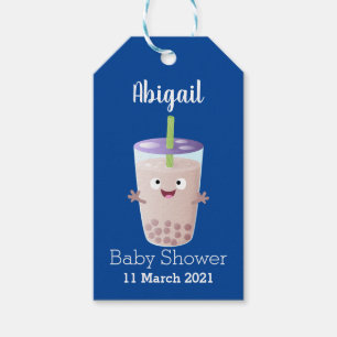 Cute happy bubble tea boba cartoon character gift tags
