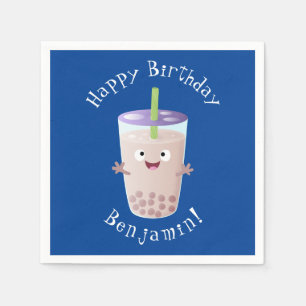 Cute happy bubble tea boba cartoon character napkin