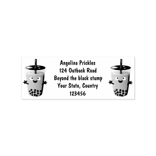 Cute happy bubble tea boba cartoon character rubber stamp (Imprint)