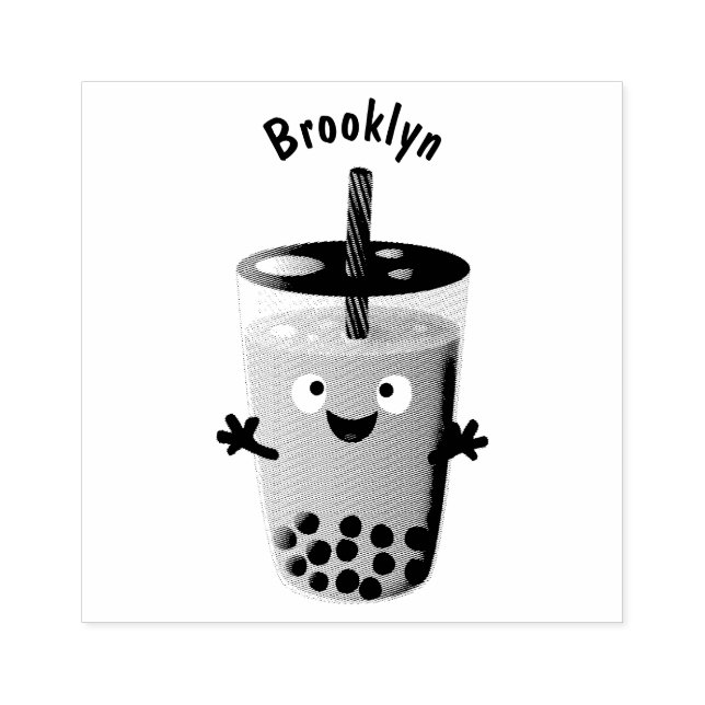 Cute happy bubble tea boba cartoon character rubber stamp (Imprint)
