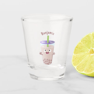 Cute happy bubble tea boba cartoon character shot glass