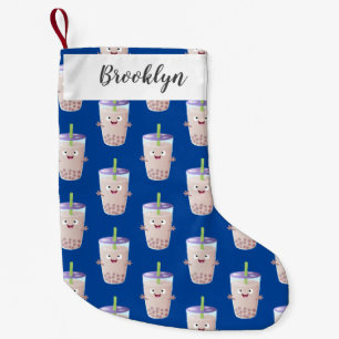 Cute happy bubble tea boba cartoon character small christmas stocking