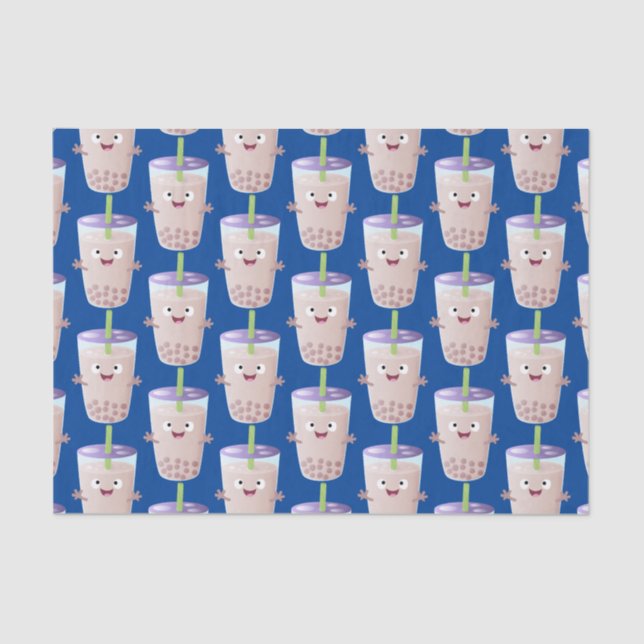 Cute happy bubble tea boba cartoon character  tissue paper (Front)
