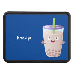 Cute happy bubble tea boba cartoon character trailer hitch cover