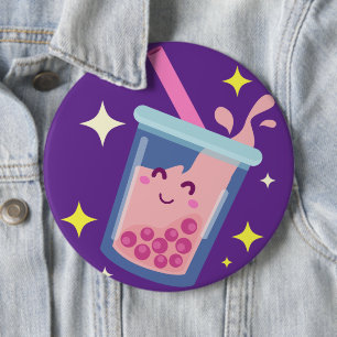 Cute Happy Bubble Tea Design 6 Inch Round Button