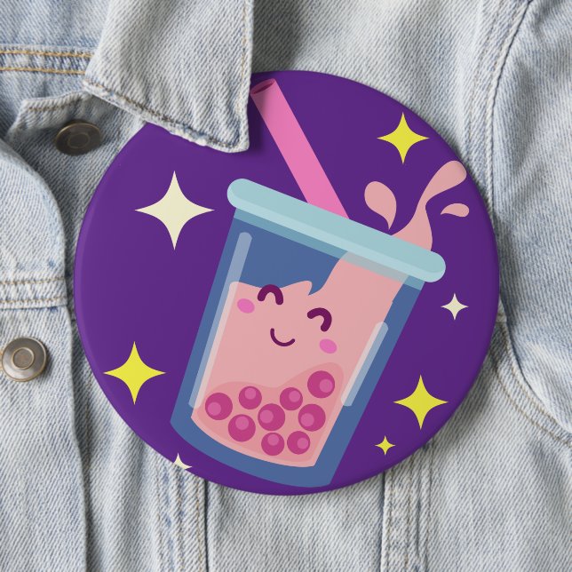 Cute Happy Bubble Tea Design  6 Inch Round Button (In Situ)