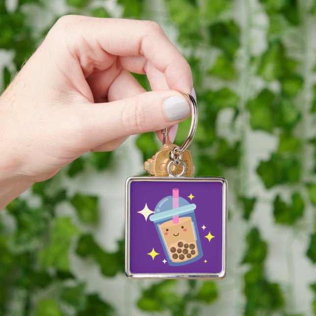 Cute Happy Bubble Tea Design  Keychain (Hand)
