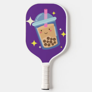 Cute Happy Bubble Tea Design  Pickleball Paddle