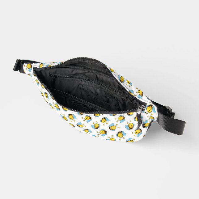 Cute happy bumble bee pattern white fanny pack (Open)