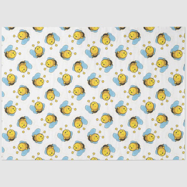 Cute happy bumble bee pattern white tissue paper (Front)