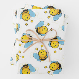 Cute happy bumble bee pattern white wrapping paper sheet