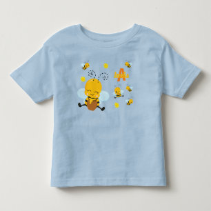 Cute Happy Bumble Bee with Flowers Blue Toddler T-shirt