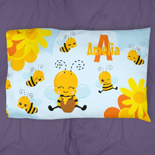 Cute Happy Bumble Bee with Flowers Little Kid Pillowcase