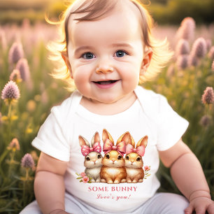 Cute Happy Bunny Girls Easter Spring Baby Bodysuit