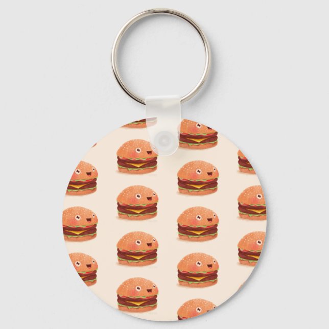 CUTE HAPPY BURGERS 2.25" Basic Button Keychain (Front)