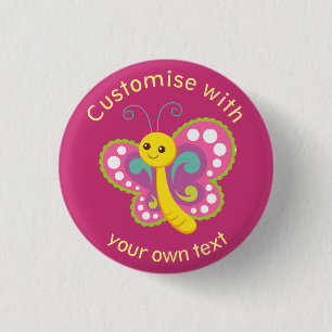 Cute Happy Butterfly Custom Pink 1 Inch Round Button