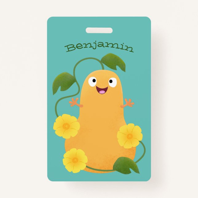 Cute happy butternut pumpkin gourd cartoon badge (Front)
