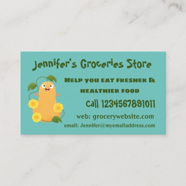 Cute happy butternut pumpkin gourd cartoon business card (Front)