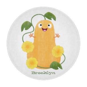 Cute happy butternut pumpkin gourd cartoon cutting board
