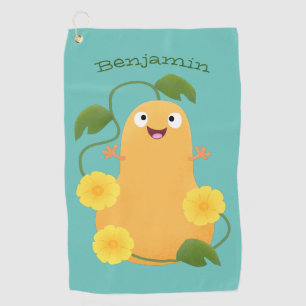 Cute happy butternut pumpkin gourd cartoon golf towel