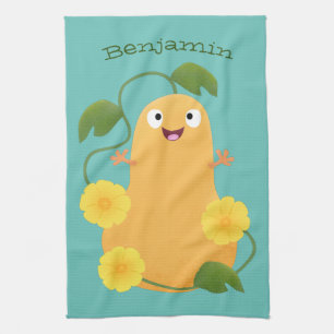 Cute happy butternut pumpkin gourd cartoon kitchen towel