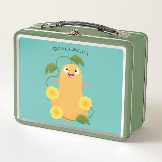 Cute happy butternut pumpkin gourd cartoon metal lunch box (Front)