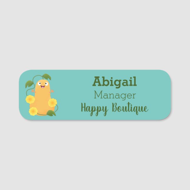 Cute happy butternut pumpkin gourd cartoon name tag (Front)