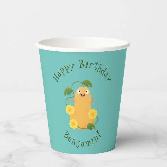 Cute happy butternut pumpkin gourd cartoon paper cups (Front)