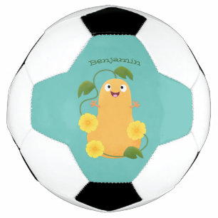 Cute happy butternut pumpkin gourd cartoon soccer ball