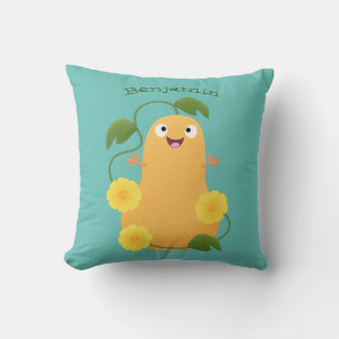 Cute happy butternut pumpkin gourd cartoon throw pillow