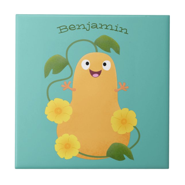 Cute happy butternut pumpkin gourd cartoon tile (Front)