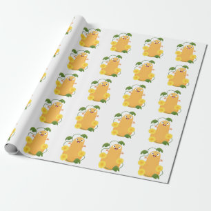 Cute happy butternut pumpkin gourd cartoon wrapping paper