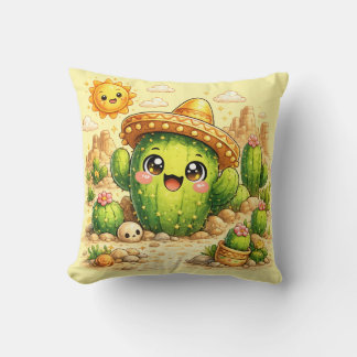 Cute Happy Cactus Kawaii Cushion Pillow