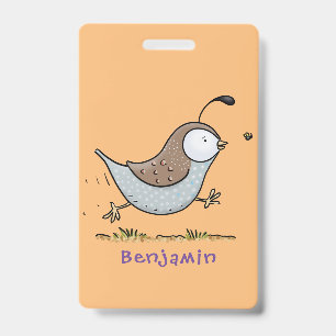 Cute happy californian quail cartoon illustration badge