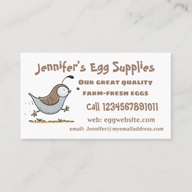 Cute happy californian quail cartoon illustration business card (Front)