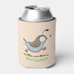 Cute happy californian quail cartoon illustration can cooler
