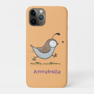 Cute happy californian quail cartoon illustration iPhone 11 pro case