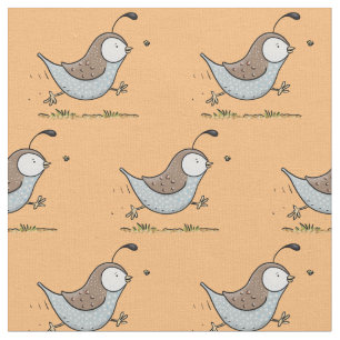 Cute happy californian quail cartoon illustration fabric