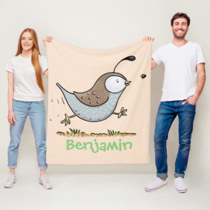 Cute happy californian quail cartoon illustration fleece blanket