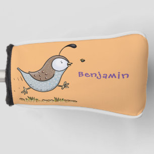 Cute happy californian quail cartoon illustration golf head cover