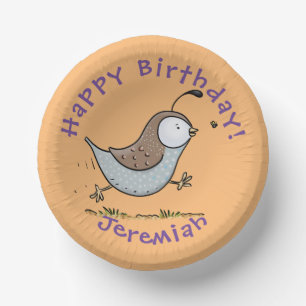Cute happy californian quail cartoon illustration paper plate