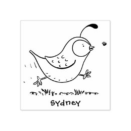 Cute happy californian quail cartoon illustration rubber stamp