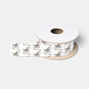 Cute happy californian quail cartoon illustration satin ribbon