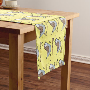 Cute happy californian quail cartoon illustration short table runner